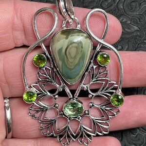 Green Imperial Jasper and Peridot Pendant Stone Crystal Jewelry